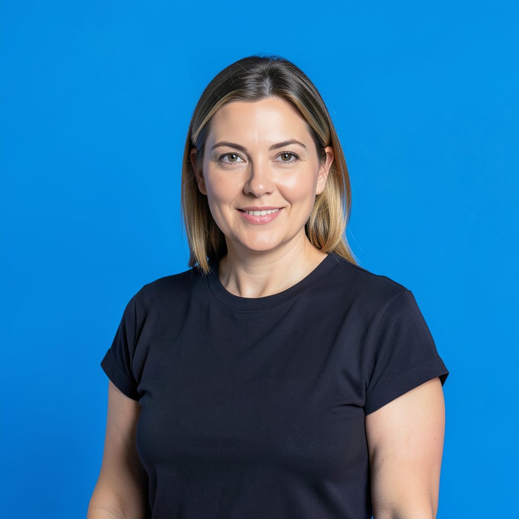 Portrait-style professional headshot of a woman in formal attire, neutral background, calm and distinguished mood